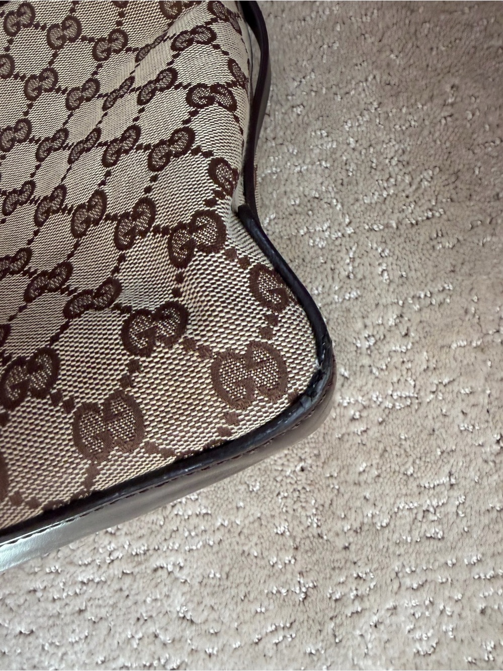 Gucci GG Canvas Leather Buckle Tote Bag Brown Monogram Large Shoulder Purse IT - Picture 13 of 16